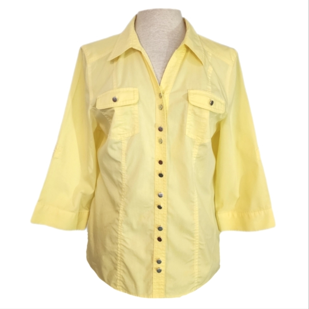 Christopher & Banks Cotton Blend Button Down Shirt Yellow Size M